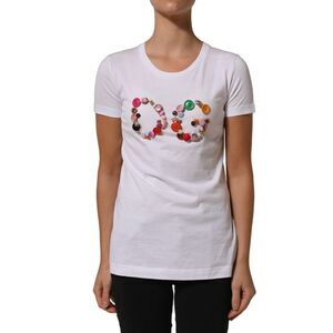 Dolce & Gabbana White DG Logo Embellished Round Neck Women's T-shirt